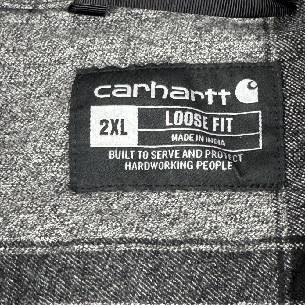 NWOT Carhartt Men's Loose Fit Flannel Plaid Casual Shirt 2XL Gray and Black - Picture 3 of 12